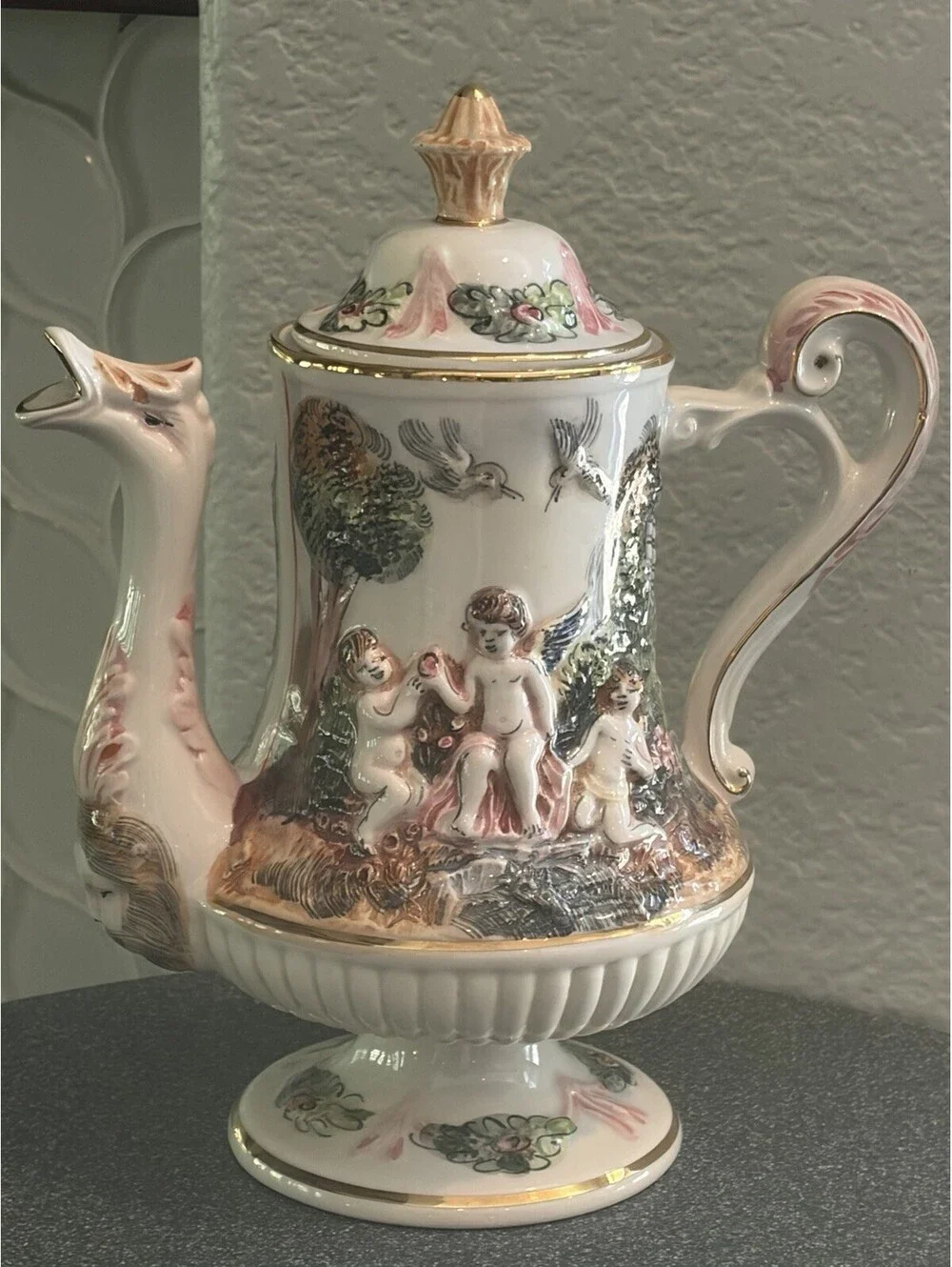 Vintage Capodimonte Italy Demitasse Cherub/Dragon Set Of 3 Tea Set